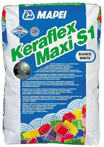 Adeziv flexibil pentru gresie si faianta Mapei Keraflex Maxi S1, interior / exterior, alb, 23 kg