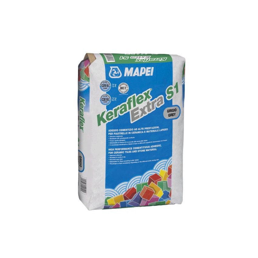 Adeziv flexibil pentru gresie si faianta Mapei Keraflex extra S1, interior / exterior, gri, 25kg
