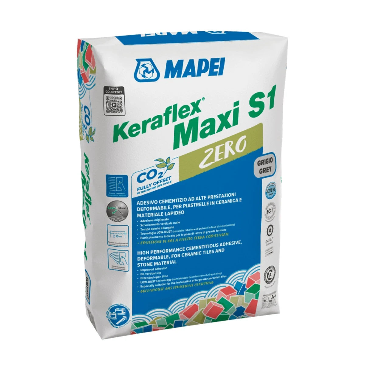 Adeziv flexibil pentru gresie si faianta Mapei Keraflex Maxi S1 Zero, interior / exterior, gri, 25 kG