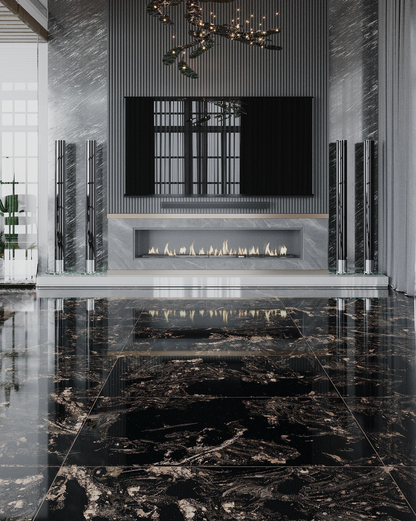 Gresie M. Black,  rectificata, portelanata 60x120 ,negru ,lucioasa