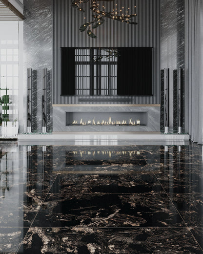 Gresie M. Black,  rectificata, portelanata 60x120 ,negru ,lucioasa