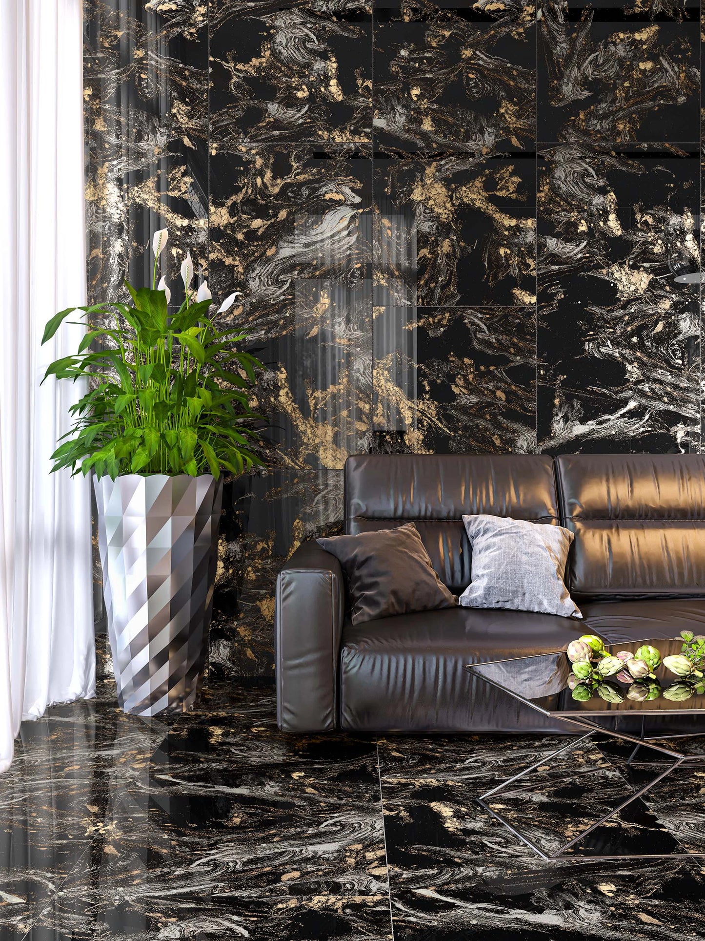 Gresie M. Black,  rectificata, portelanata 60x120 ,negru ,lucioasa