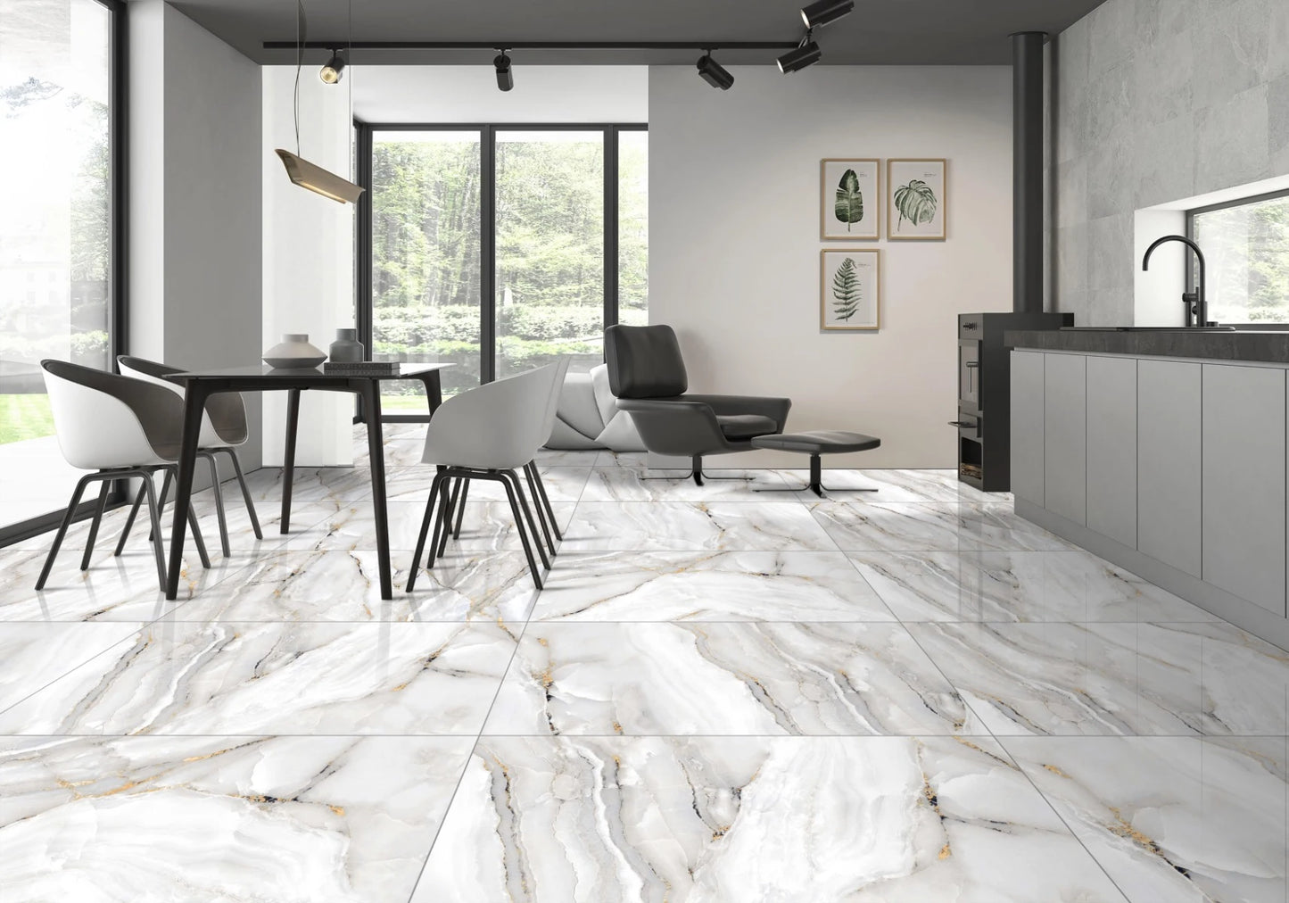 Gresie STONE NB.  rectificata, portelanata,gri, lucioasa 60x120