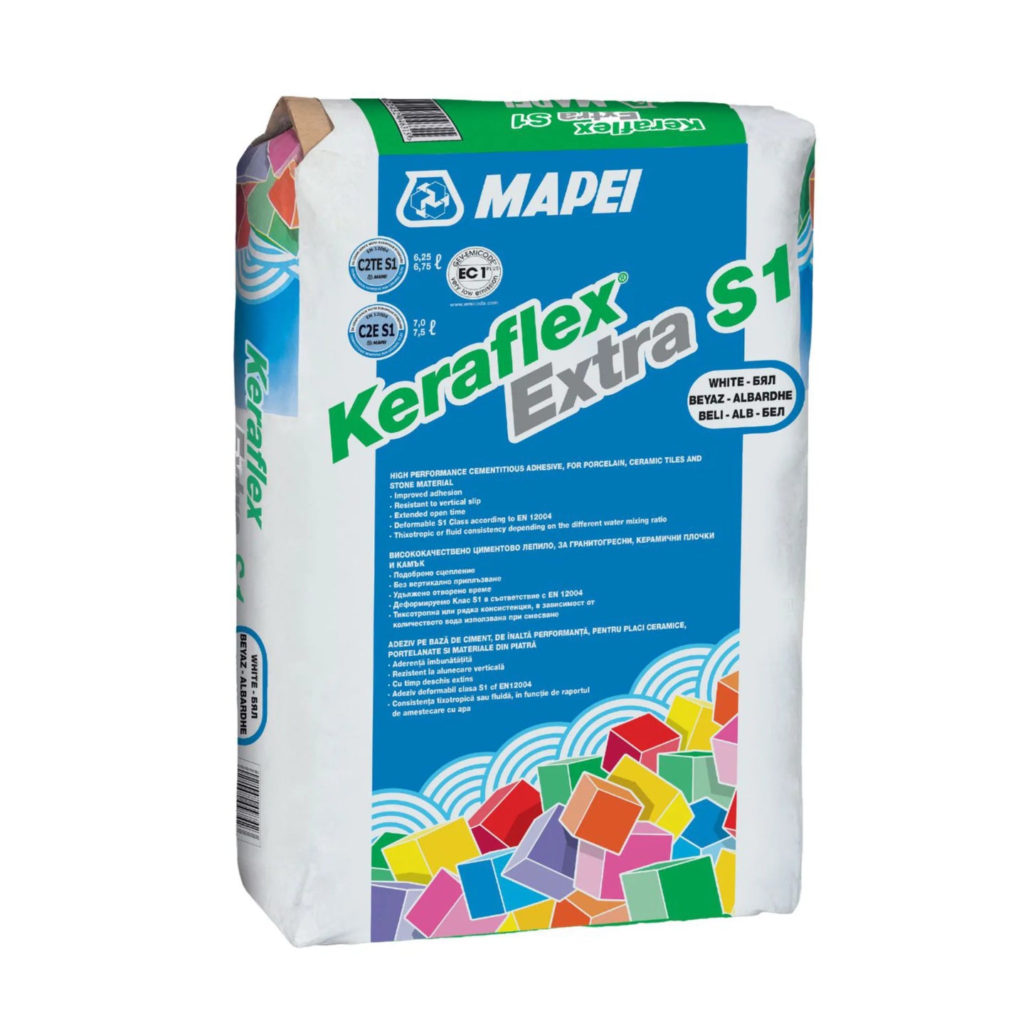 Adeziv pentru placi ceramice si din piatra naturala Keraflex Extra S1, interior / exterior, alb, 25 kg